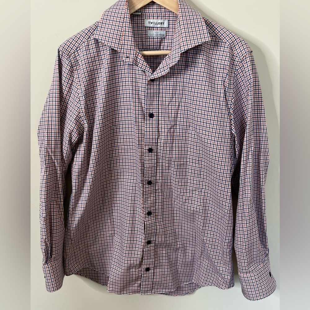 Twillory Button Up Long Sleeve Work Shirt Size 16 32/33 Blue Orange Plaid